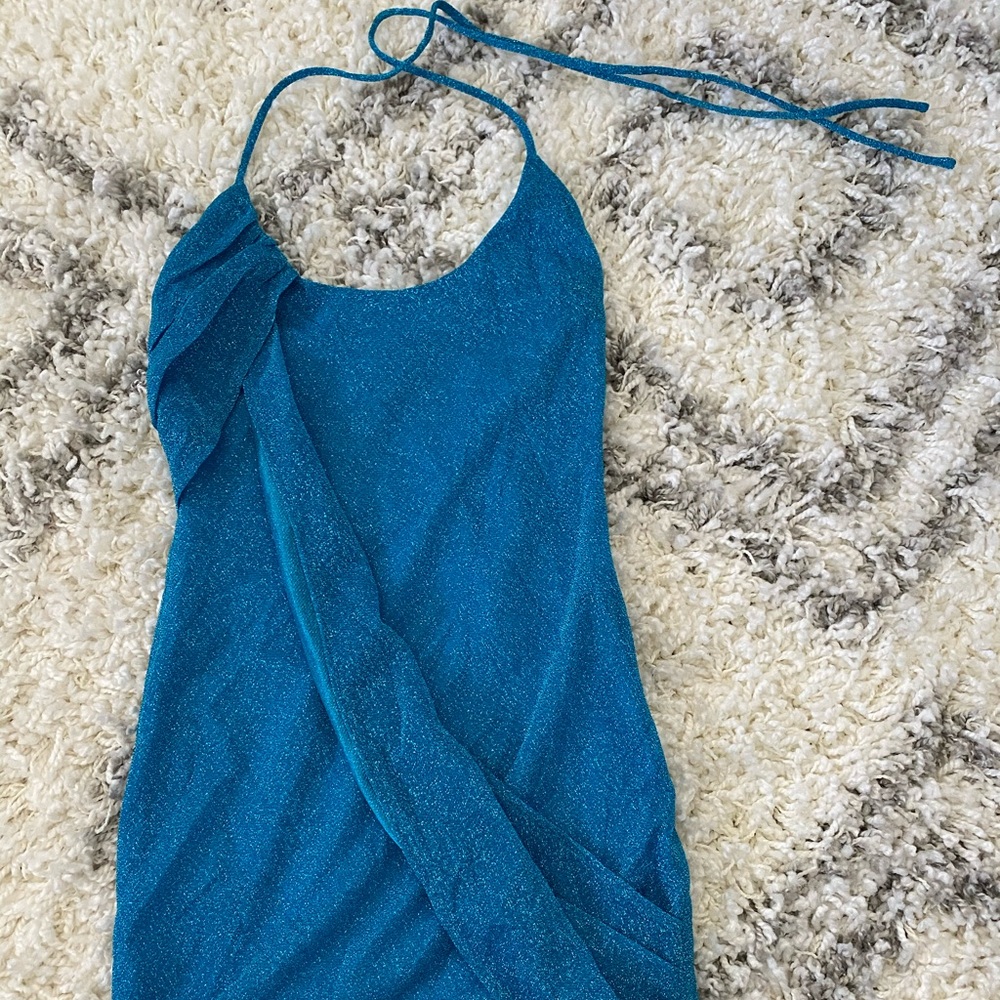 Blue Sparkle Halter Dress